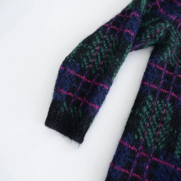 Vintage 90 Heritage House Navy And Pink 63% Mohair Wool Knit Button Up Sweater M - Picture 9 of 14